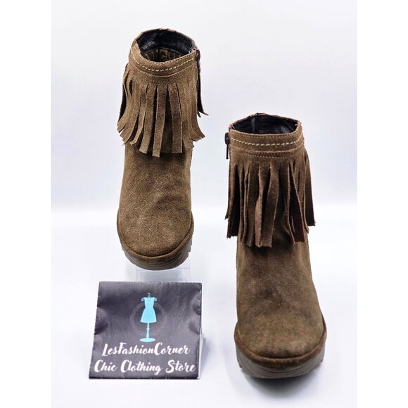 Fly London Women's Brown Suede Leather Fringe Wedge Ankle Booties Size 7.5 2188 - Picture 3 of 16